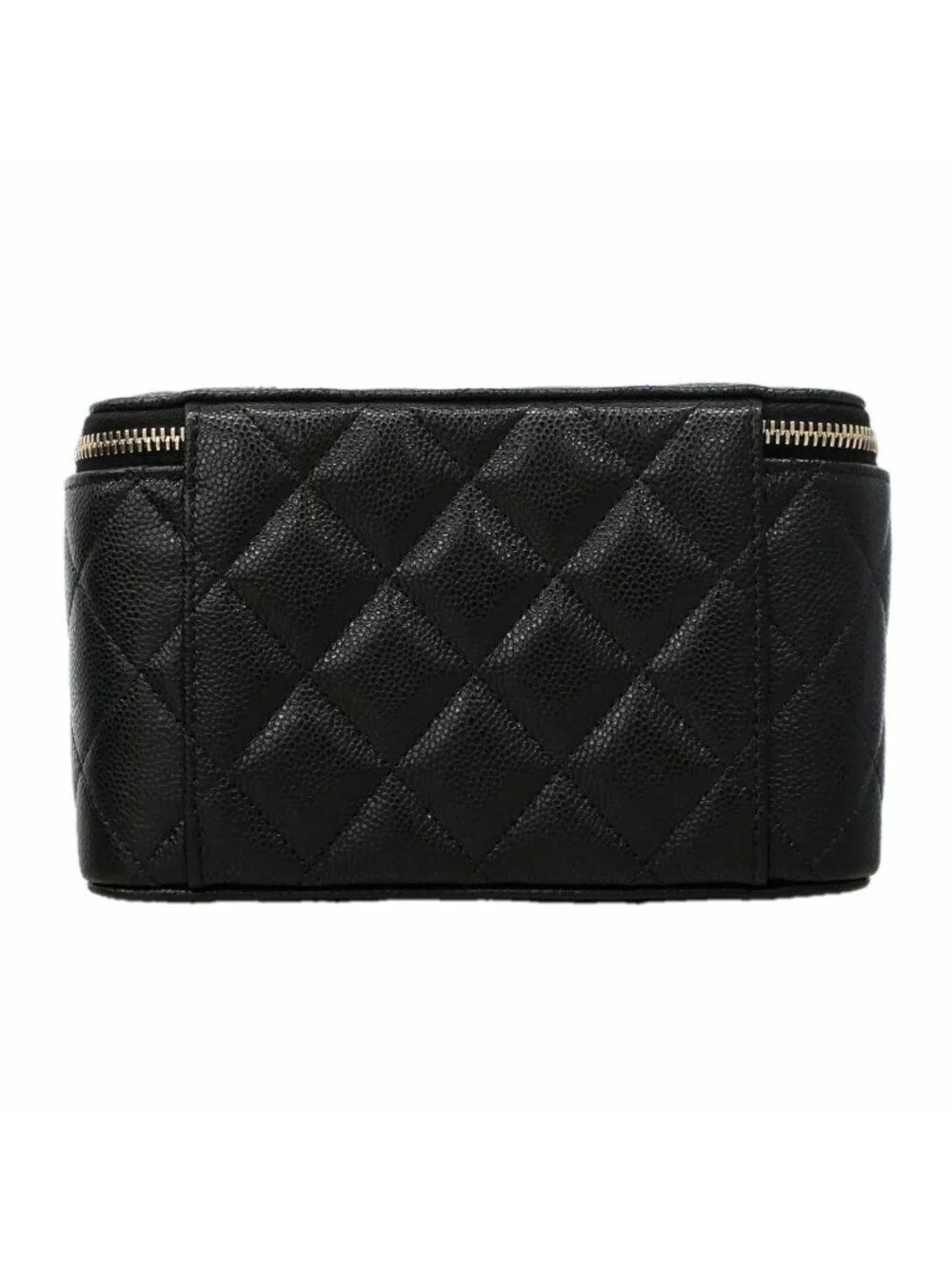 Chanel Shoulder Bag Quilted Caviar Leather Black Champagne Gold